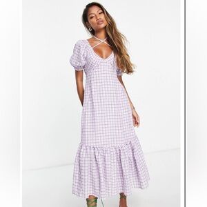 TOPSHOP lilac plaid print midi dress size 4